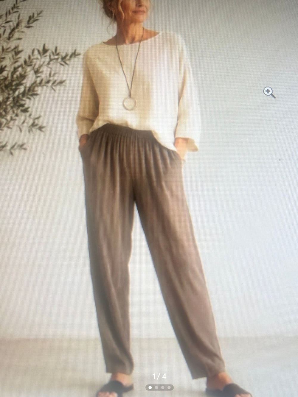 Eileen Fisher Silk Georgette Crepe Pleated Tapered Pant Smoky Taupe XL